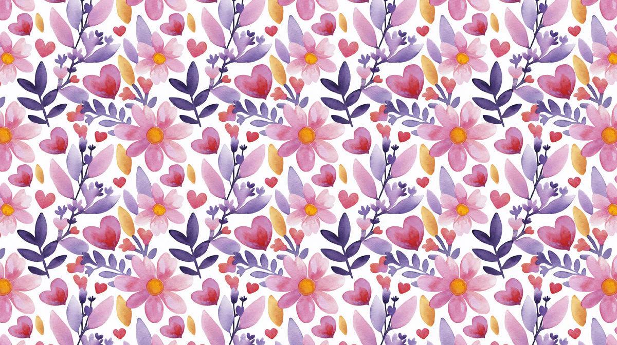 Watercolor Floral and Heart Mural Wallpaper — Soft Pastel Whimsy Mural Wallpaper - room preview 04