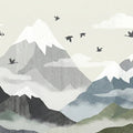 Minimalist Mountain Range Mural Wallpaper with Soaring Birds Mural Wallpaper - room preview 04