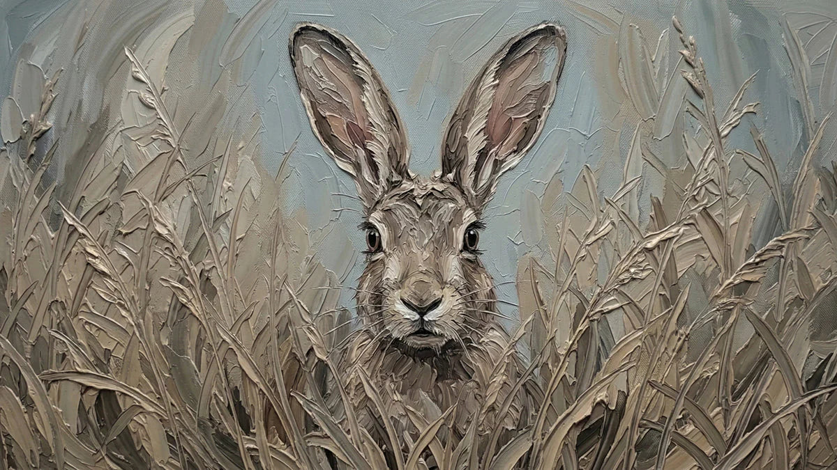 Rustic Hare Oil Painting Mural Wallpaper — Textured Nature Scene Mural Wallpaper - room preview 04