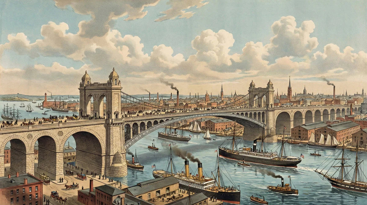 Vintage Industrial Cityscape Mural Wallpaper — Architectural Print Mural Wallpaper - room preview 04