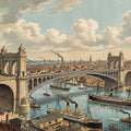Vintage Industrial Cityscape Mural Wallpaper — Architectural Print Mural Wallpaper - room preview 04