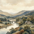 Countryside River Valley Mural Wallpaper — Watercolor Landscape Mural Wallpaper - room preview 04