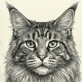 Maine Coon Portrait Mural Wallpaper — Fine Line Ink Illustration Mural Wallpaper - room preview 04