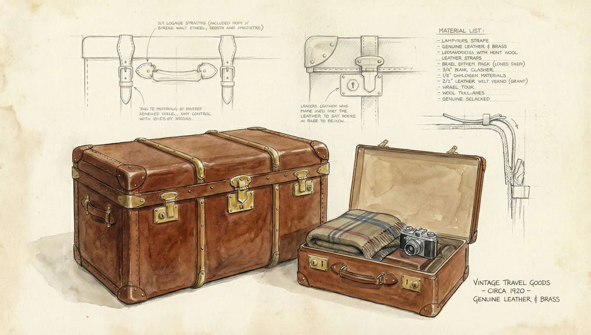 Vintage Travel Trunk Mural Wallpaper — Classic Sketch Illustration Mural Wallpaper - room preview 04