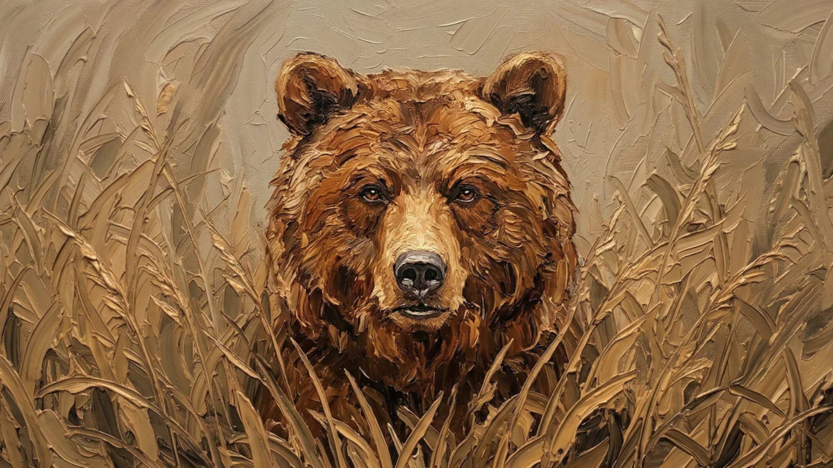 Grizzly Bear Oil Painting Mural Wallpaper in Earthy Tones Mural Wallpaper - room preview 04