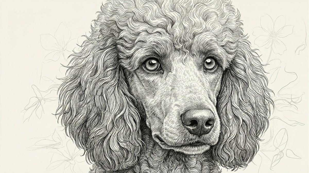Poodle Portrait Mural Wallpaper in Fine Charcoal Line Art Mural Wallpaper - room preview 04