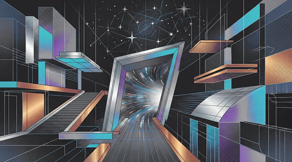 Cosmic Gateway Mural Wallpaper — Futuristic Architectural Design Mural Wallpaper - room preview 04