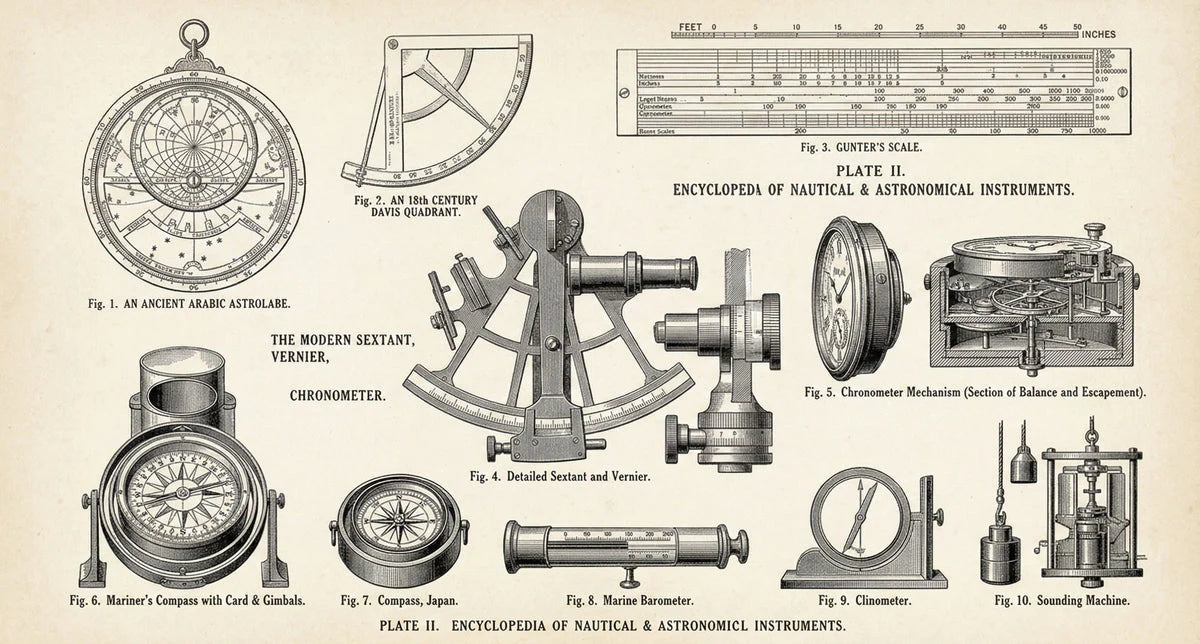 Nautical Instrument Encyclopedia Mural Wallpaper — Vintage Aesthetic Mural Wallpaper - room preview 04