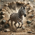 Zebra Breaking Through Brick Wall Mural Wallpaper - room preview 04