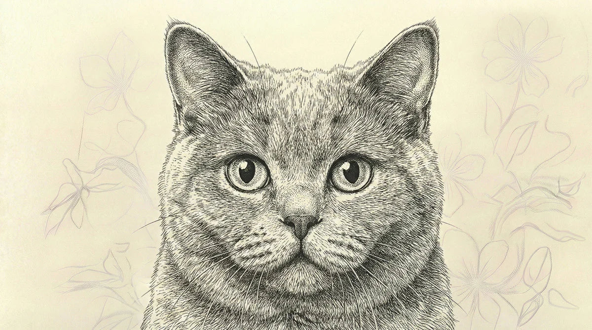 Cat Portrait Sketch Mural Wallpaper — Artistic Line Art Design Mural Wallpaper - room preview 04