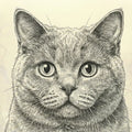 Cat Portrait Sketch Mural Wallpaper — Artistic Line Art Design Mural Wallpaper - room preview 04