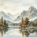 Alpine Lake Watercolor Mural Wallpaper — Scenic Mountain Landscape Mural Wallpaper - room preview 04