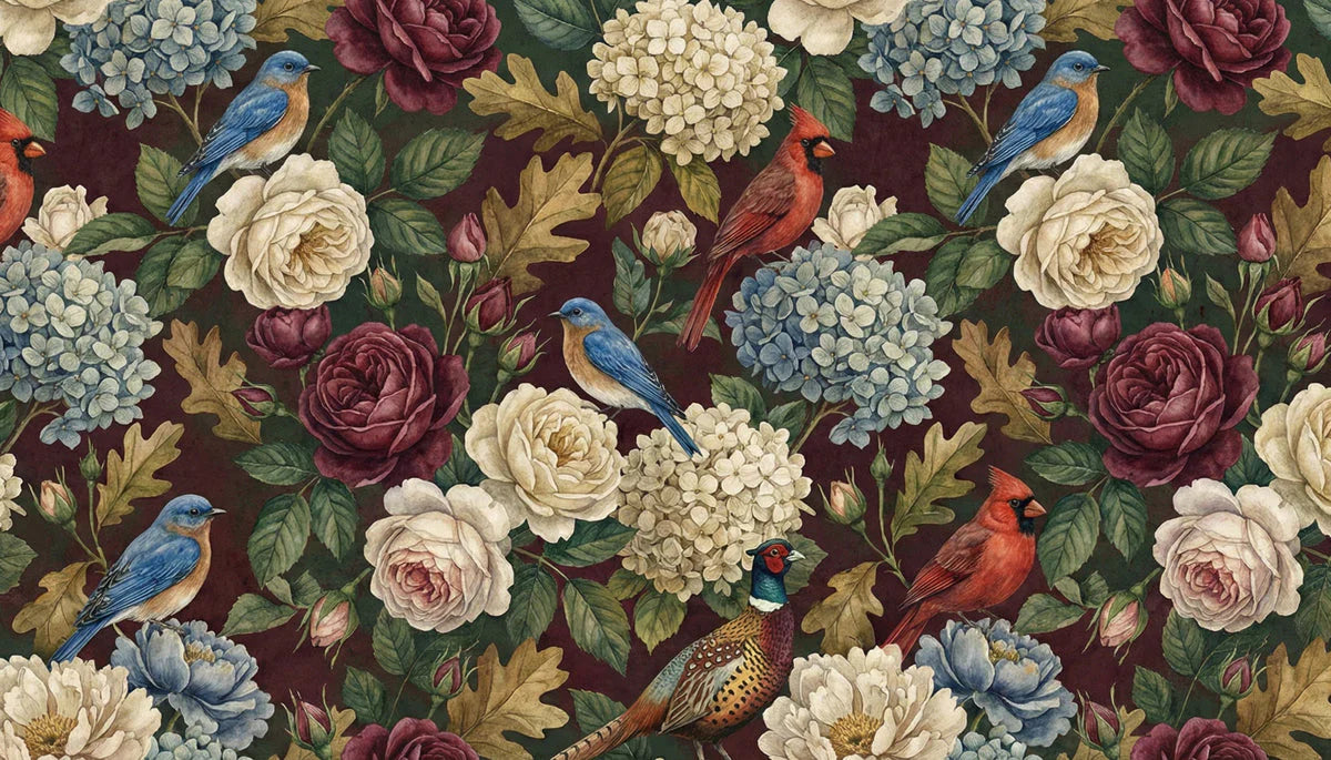 Vintage Botanical Garden Mural Wallpaper — Classic Floral Pattern Mural Wallpaper - room preview 04