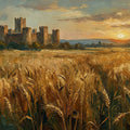 Medieval Castle Wheat Field Mural Wallpaper — Oil Painting Style Mural Wallpaper - room preview 04