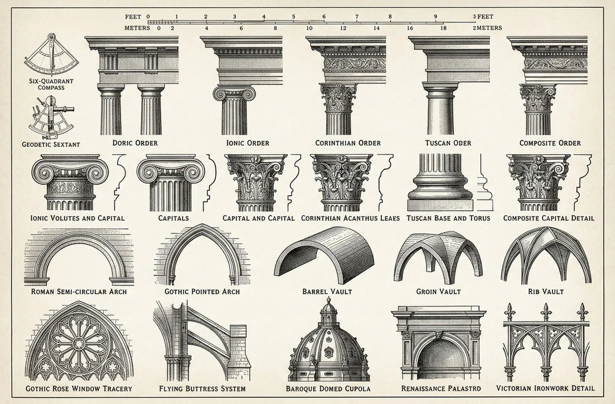 Architectural Blueprint Mural Wallpaper — Classical Sketch Mural Wallpaper - room preview 04