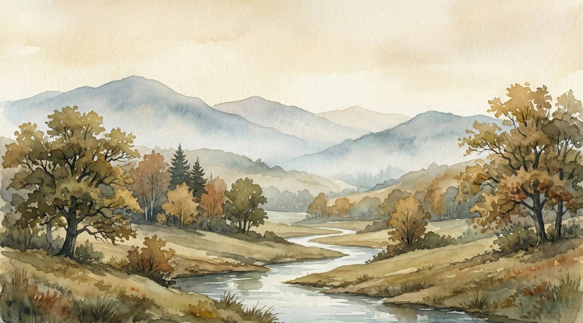 Watercolor Autumn River Valley Mural Wallpaper - room preview 04