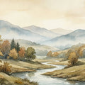 Watercolor Autumn River Valley Mural Wallpaper - room preview 04