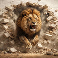 Roaring Lion Brick Wall Mural Wallpaper — 3D Effect Design Mural Wallpaper - room preview 04