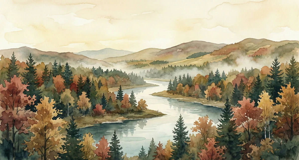 Misty Autumn River Valley Mural Wallpaper - room preview 04