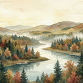 Misty Autumn River Valley Mural Wallpaper - room preview 04