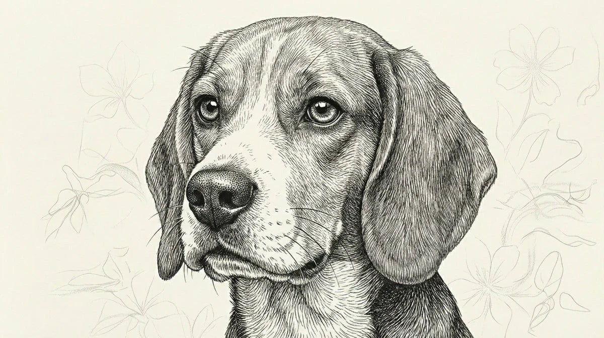Beagle Dog Sketch Mural Wallpaper — Hand-Drawn Floral Art Mural Wallpaper - room preview 04