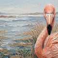 Flamingo Shoreline Oil Painting Mural Wallpaper - room preview 04