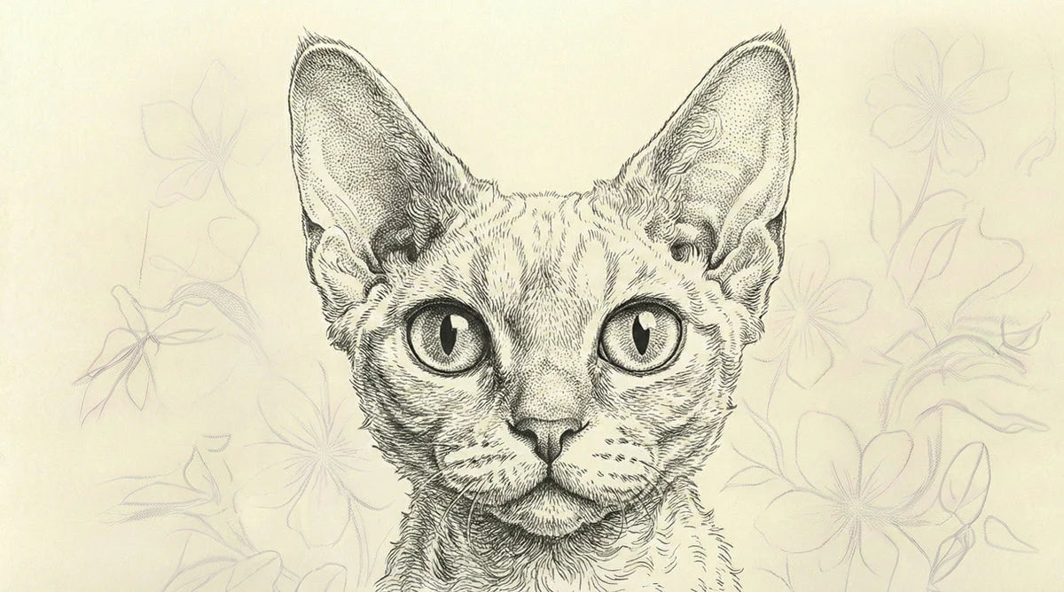 Devon Rex Cat Sketch Mural Wallpaper — Artistic Line Drawing Mural Wallpaper - room preview 04