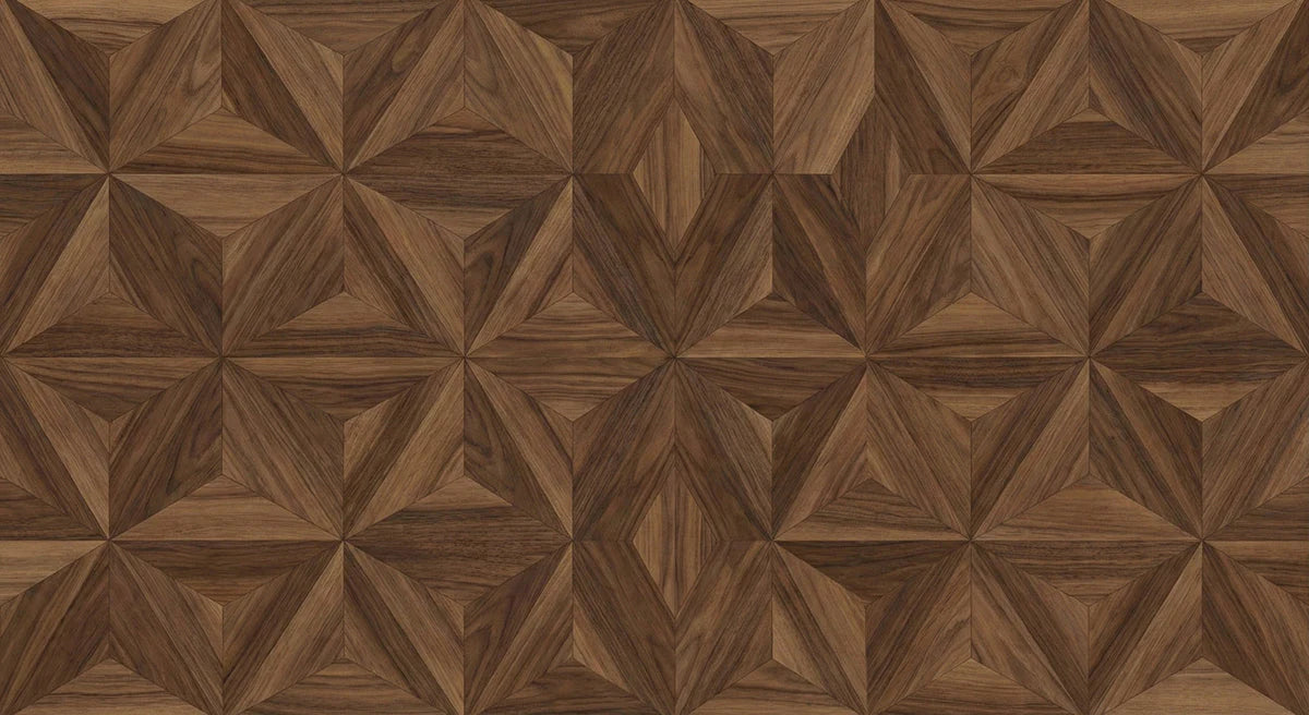 Geometric Walnut Parquet Mural Wallpaper — Sophisticated Wood Grain Mural Wallpaper - room preview 04