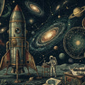 Vintage Space Exploration Mural Wallpaper — Cosmic Retro Style Mural Wallpaper - room preview 04