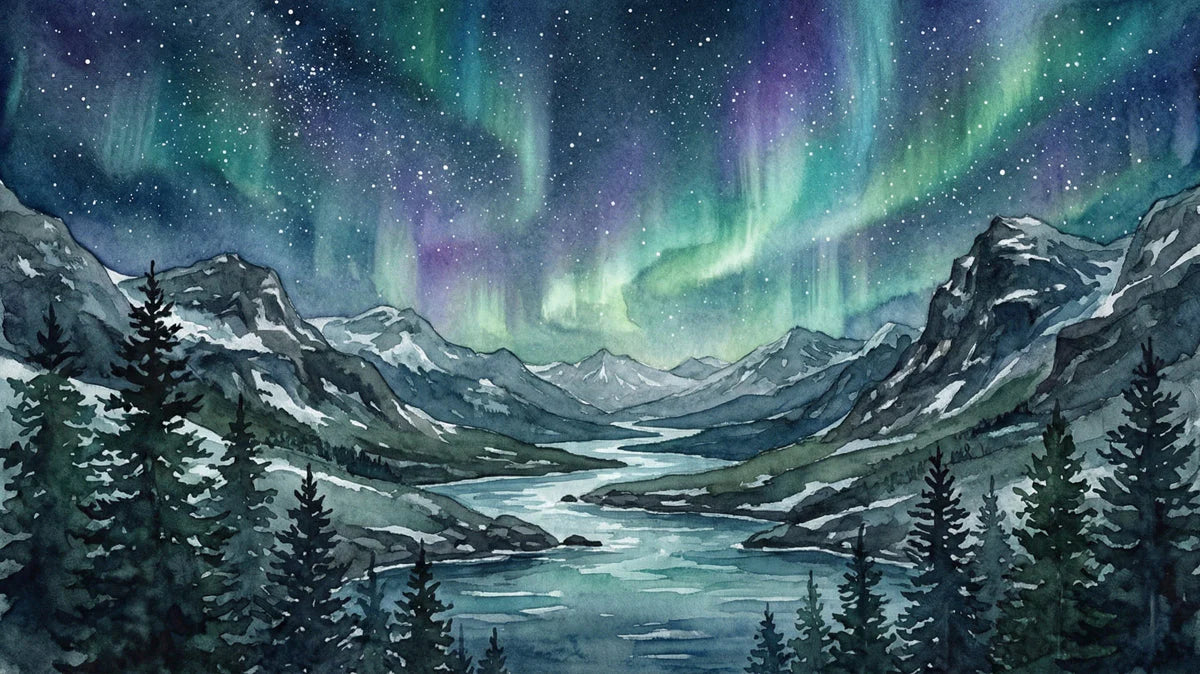 Northern Lights Mountain Landscape Mural Wallpaper - room preview 04