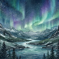 Northern Lights Mountain Landscape Mural Wallpaper - room preview 04