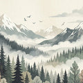 Mist-Covered Alpine Forest Mural Wallpaper — Soft Watercolor Design Mural Wallpaper - room preview 04