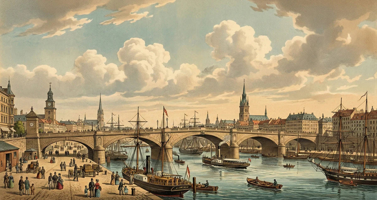 Historical Harbor Cityscape Mural Wallpaper —Vintage Art Mural Wallpaper - room preview 04