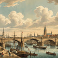 Historical Harbor Cityscape Mural Wallpaper —Vintage Art Mural Wallpaper - room preview 04