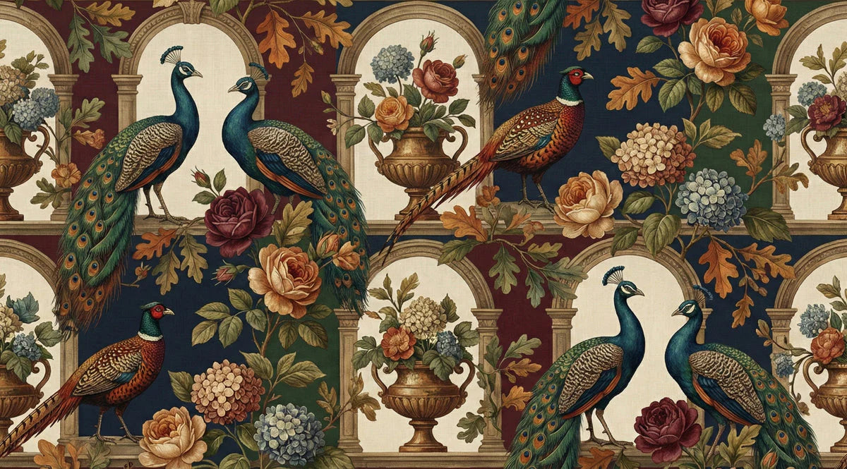Avian Garden Arch Mural Wallpaper — Rich Botanical Tapestry Mural Wallpaper - room preview 04