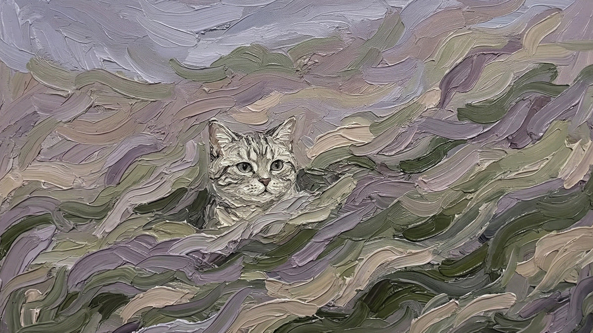 Impressionist Cat in Meadow Mural Wallpaper — Artistic Texture Mural Wallpaper - room preview 04