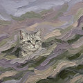 Impressionist Cat in Meadow Mural Wallpaper — Artistic Texture Mural Wallpaper - room preview 04