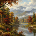 Autumn River Valley Landscape Mural Wallpaper — Impressionistic Scenery Mural Wallpaper - room preview 04