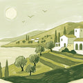 Mediterranean Coastline Mural Wallpaper in Sage and Olive Green Mural Wallpaper - room preview 04
