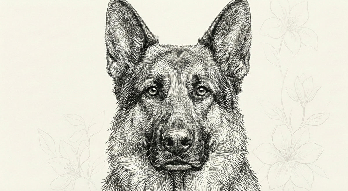 German Shepherd Portrait Mural Wallpaper — Fine Line Art Style Mural Wallpaper - room preview 04