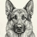German Shepherd Portrait Mural Wallpaper — Fine Line Art Style Mural Wallpaper - room preview 04