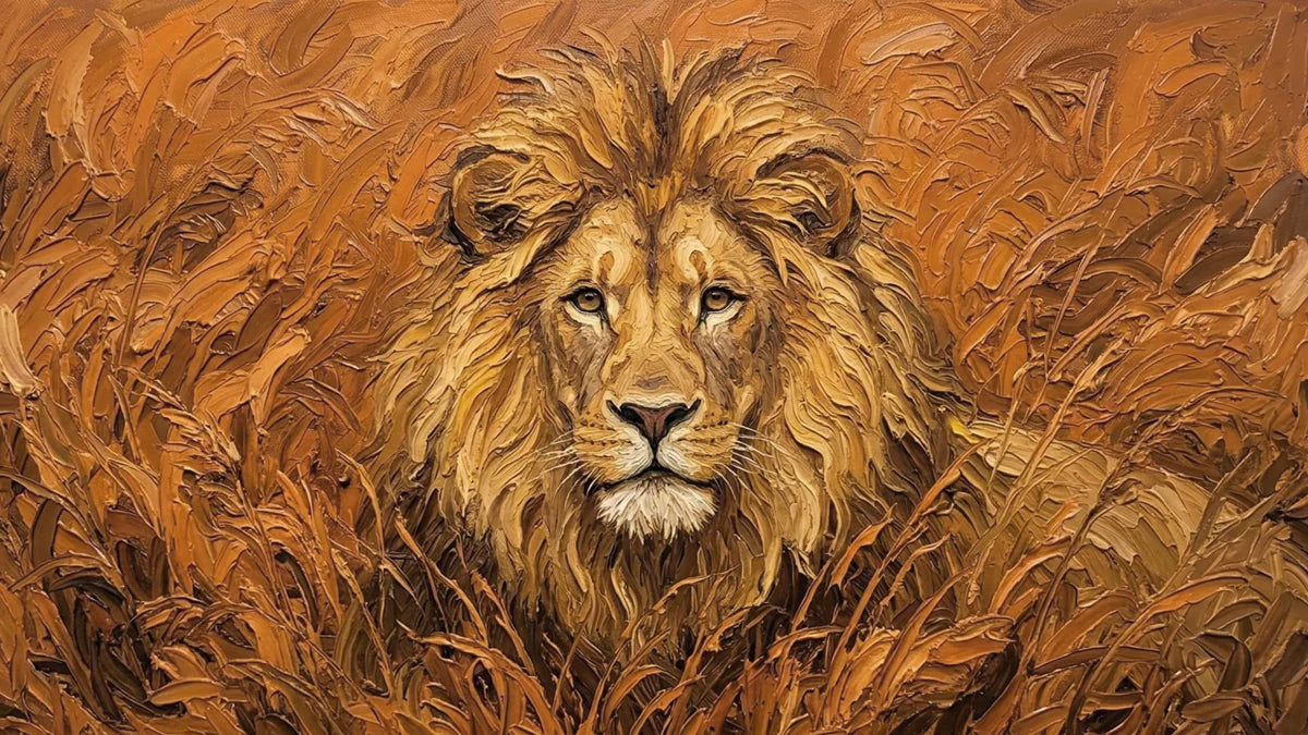 Lion Portrait Mural Wallpaper — Impasto Oil Painting Style Mural Wallpaper - room preview 04