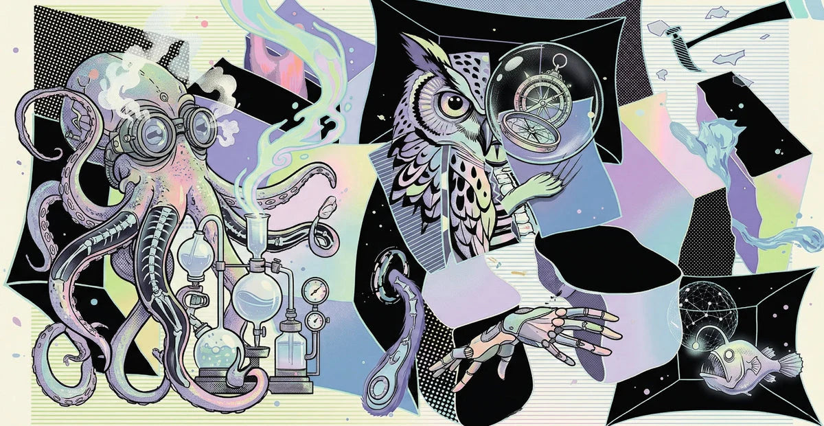Steampunk Laboratory Mural Wallpaper — Whimsical Scientific Art Mural Wallpaper - room preview 04