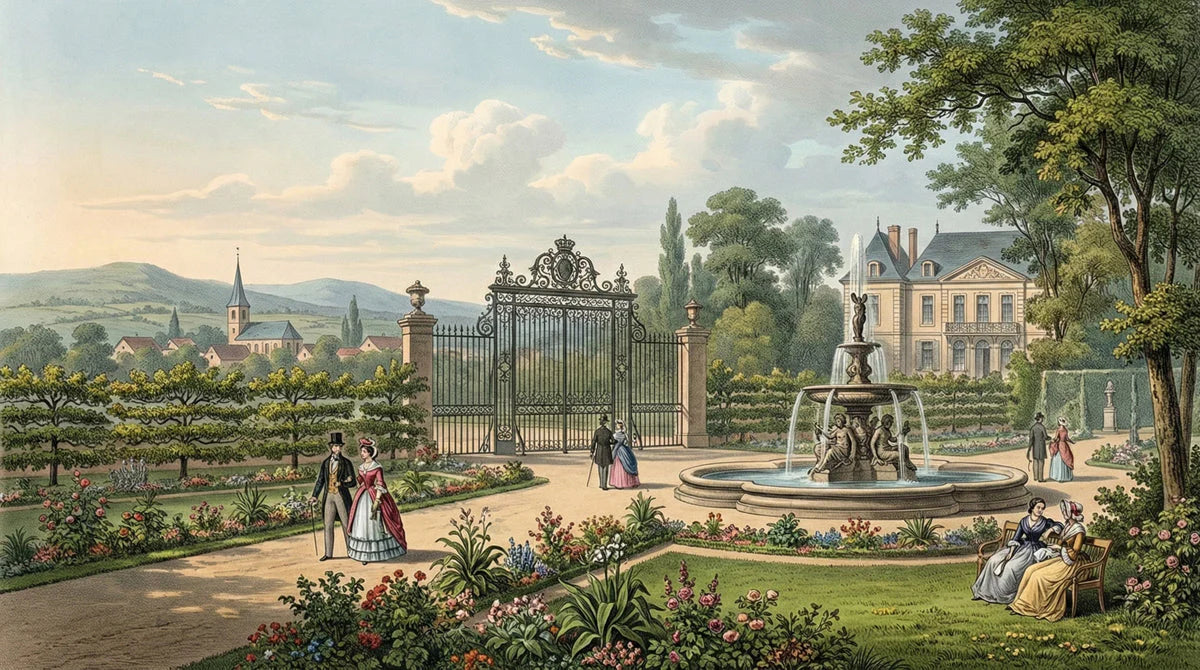 Chateau Gardens Landscape Mural Wallpaper — Vintage European Scene Mural Wallpaper - room preview 04