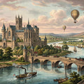 Gothic Castle Landscape Mural Wallpaper with Vintage Airships Mural Wallpaper - room preview 04