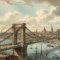 Vintage Suspension Bridge Mural Wallpaper — Historical City Scene Mural Wallpaper - room preview 04