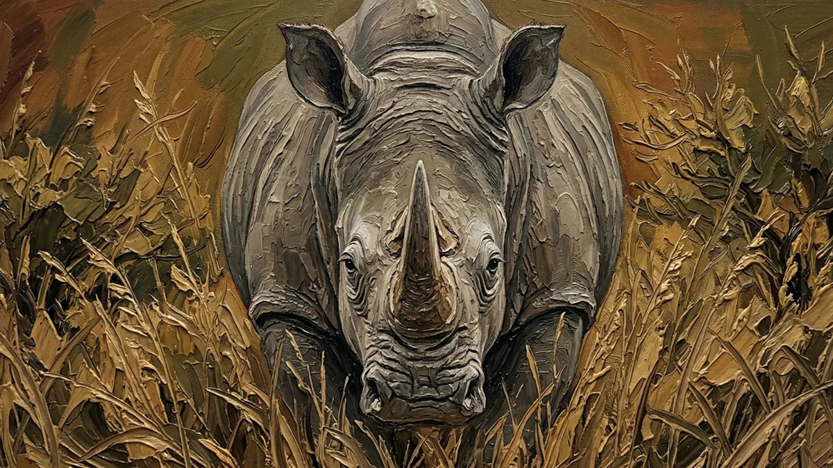 Rhino Portrait Oil Painting Mural Wallpaper — Textured Safari Art Mural Wallpaper - room preview 04