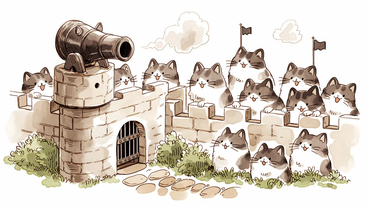 Cat Siege Castle Mural Wallpaper — Whimsical Illustration Mural Wallpaper - room preview 04