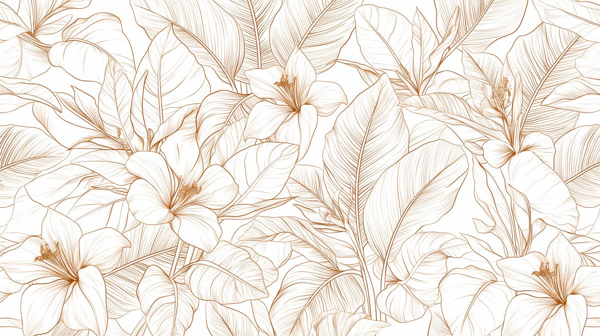 Golden Botanical Line Art Mural Wallpaper in Minimalist Style Mural Wallpaper - room preview 04