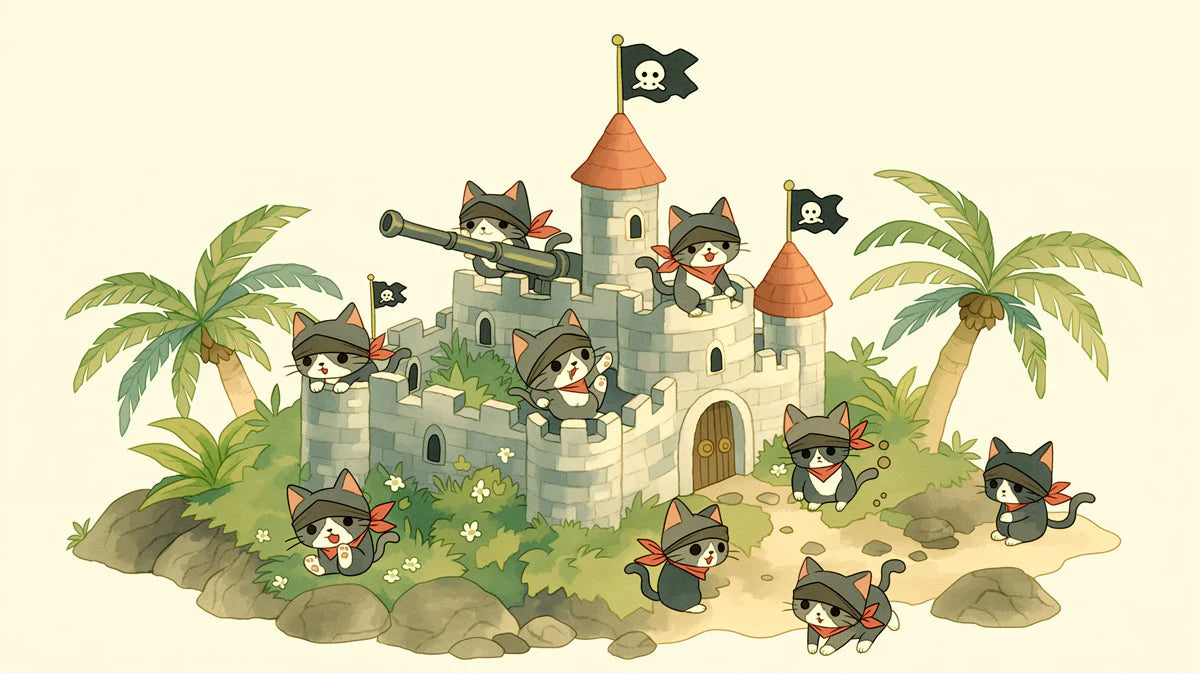Cat Pirate Fortress Mural Wallpaper — Playful Whimsical Design Mural Wallpaper - room preview 04